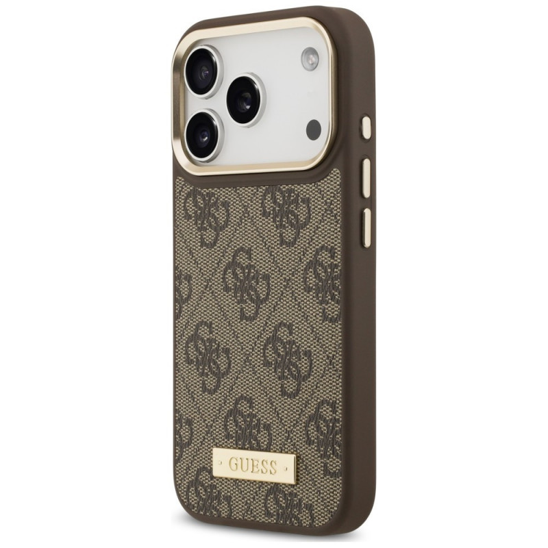 Guess 4G Logo Plate MagSafe apvalks Apple iPhone 18 Pro Max / 17 Pro Max, brūns
