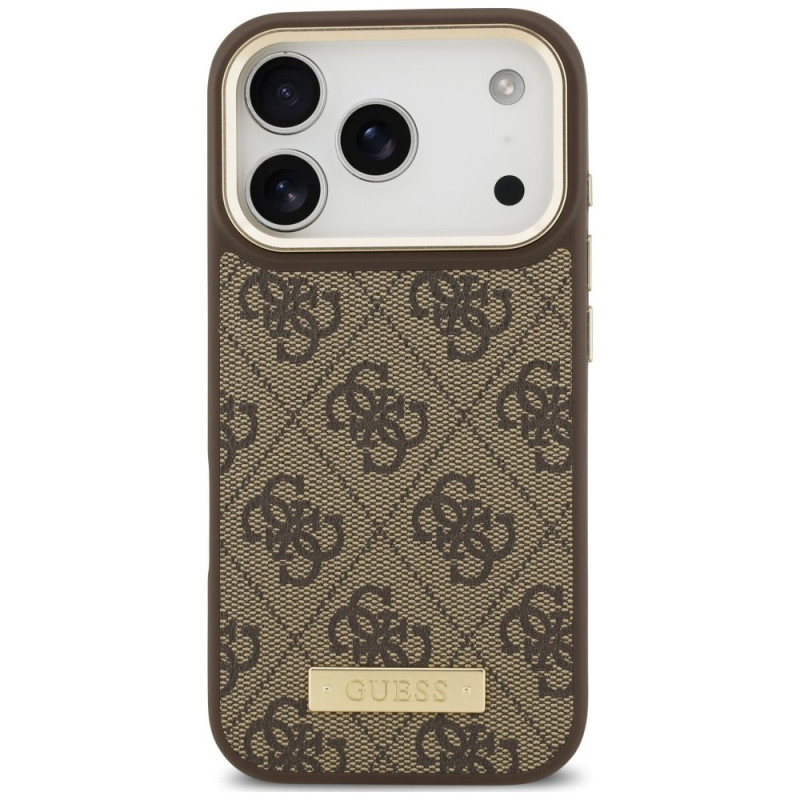 Guess 4G Logo Plate MagSafe apvalks Apple iPhone 18 Pro Max / 17 Pro Max, brūns