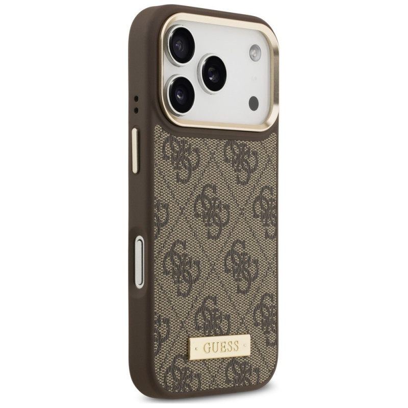 Guess 4G Logo Plate MagSafe apvalks Apple iPhone 18 Pro Max / 17 Pro Max, brūns