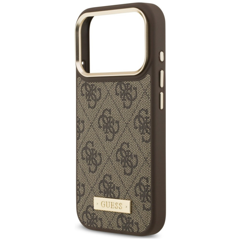 Guess 4G Logo Plate MagSafe apvalks Apple iPhone 18 Pro Max / 17 Pro Max, brūns