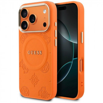 Guess Peony Hot Stamp MagSafe apvalks ar atbalstu MagSafe Apple iPhone 18 Pro Max / 17 Pro Max, oranžs