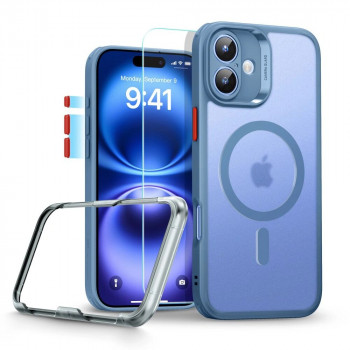 ESR Classic Pro Set HaloLock MagSafe vāciņš ar rūdīto stiklu Apple iPhone 16, Frosted Blue