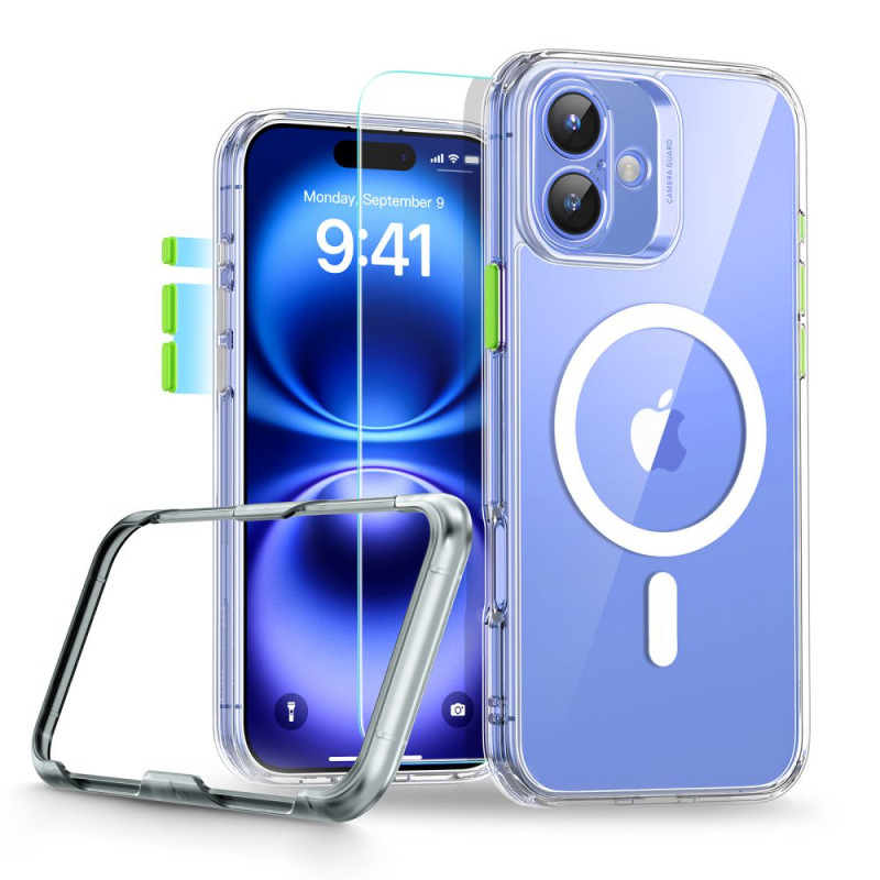 ESR Classic Pro Set HaloLock MagSafe vāciņš ar rūdīto stiklu Apple iPhone 16, caurspīdīgs