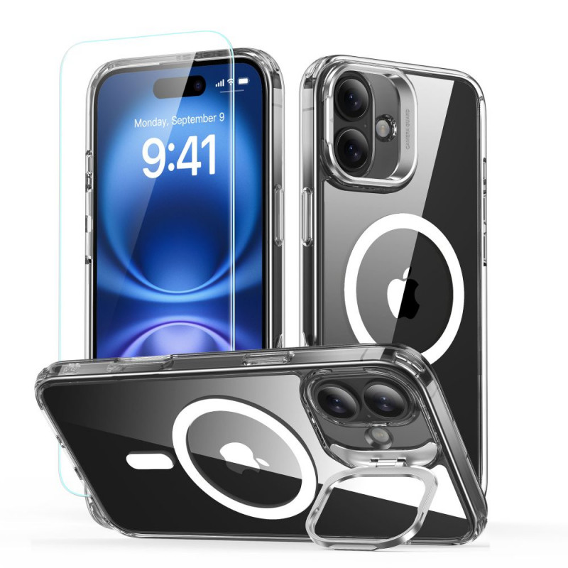 ESR Classic Hybrid Kickstand HaloLock MagSafe vāciņš ar rūdīto stiklu Apple iPhone 16 Plus, caurspīdīgs
