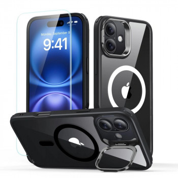 ESR Classic Hybrid Kickstand HaloLock MagSafe vāciņš ar rūdītu stiklu Apple iPhone 16, Clear/Black