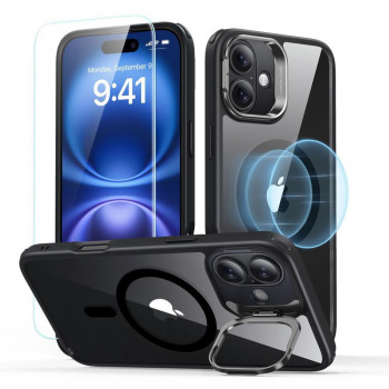 ESR Classic Hybrid Kickstand HaloLock MagSafe vāciņš ar rūdītu stiklu Apple iPhone 16, Clear/Black