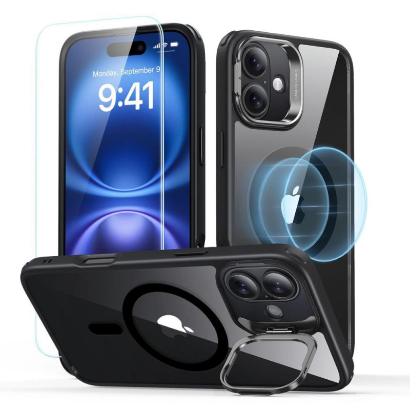 ESR Classic Hybrid Kickstand HaloLock MagSafe vāciņš ar rūdītu stiklu Apple iPhone 16, Clear/Black