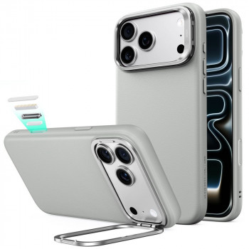 ESR Leather Kickstand MagSafe vāciņš Apple iPhone 17 Pro Max / 18 Pro Max, pelēks
