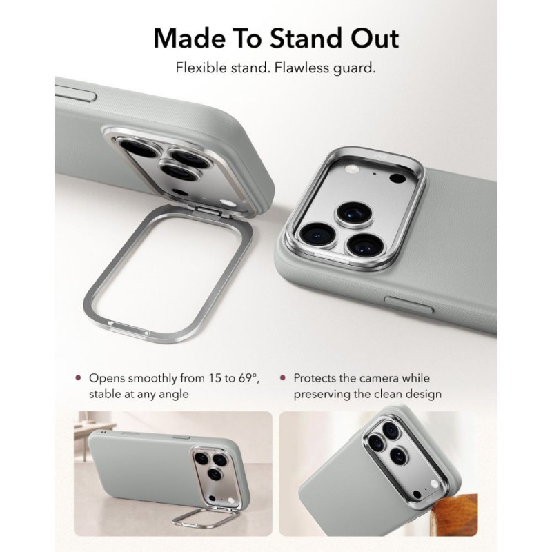 ESR Leather Kickstand MagSafe vāciņš Apple iPhone 17 Pro Max / 18 Pro Max, pelēks