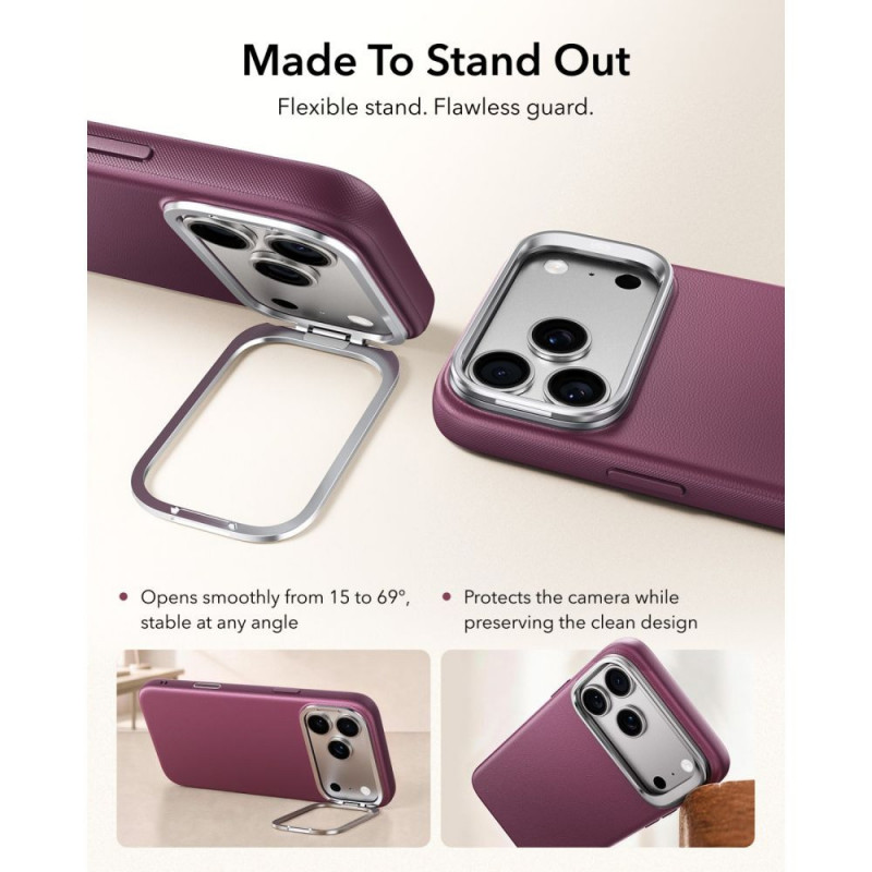 ESR Leather Kickstand MagSafe vāciņš Apple iPhone 17 Pro / 18 Pro, Deep Burgundy
