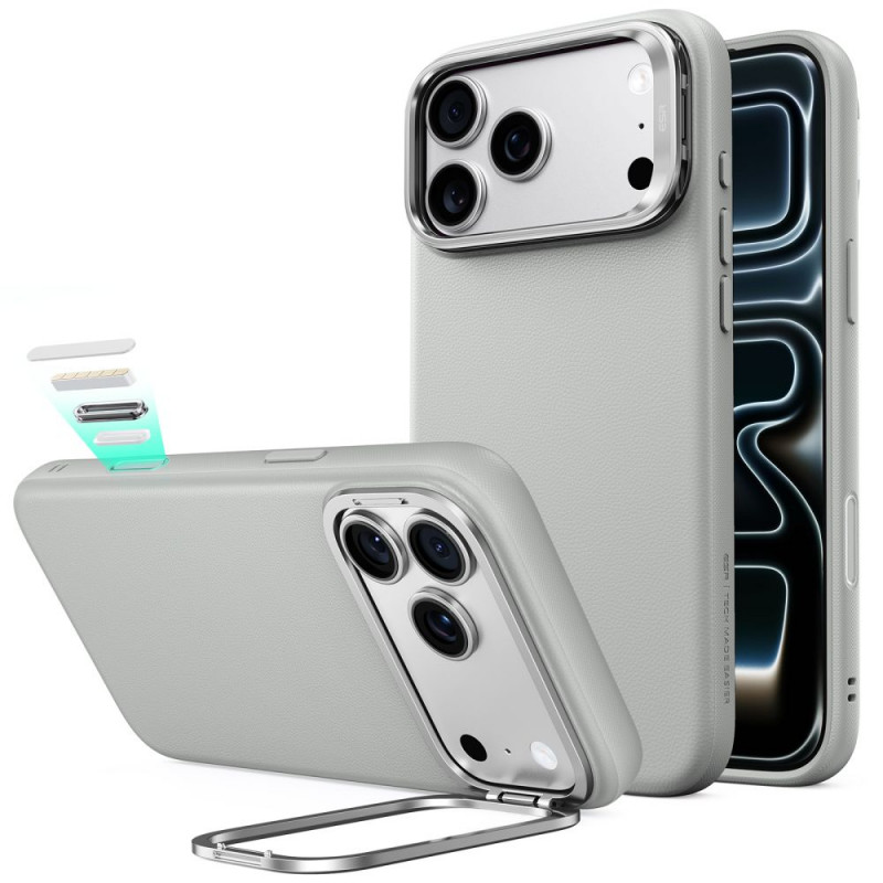 ESR Leather Kickstand MagSafe vāciņš Apple iPhone 17 Pro / 18 Pro, pelēks