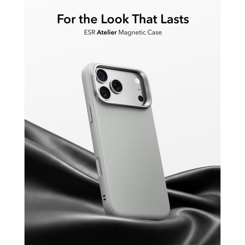 ESR Leather Kickstand MagSafe vāciņš Apple iPhone 17 Pro / 18 Pro, pelēks