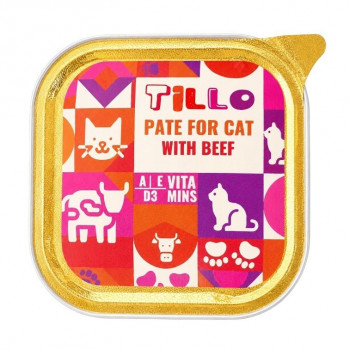 TILLO Pate Beef mitrā barība kaķiem, 100 g