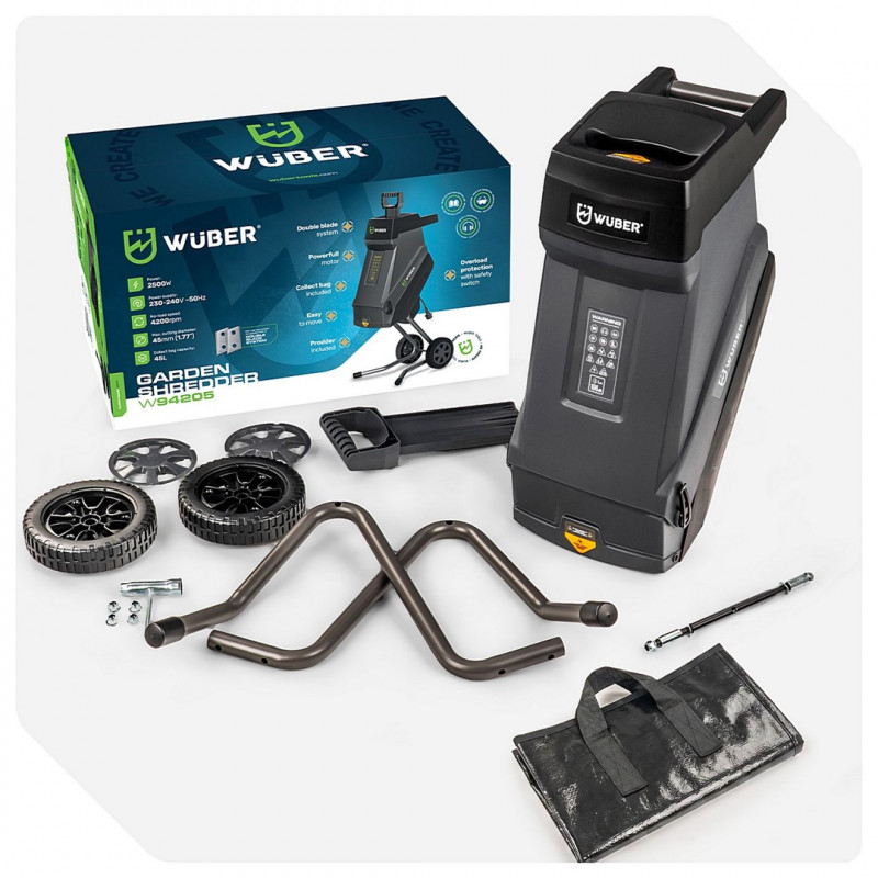 Wuber W94205 elektriskais asmeņu zaru drupinātājs, 2500 W, 45 L