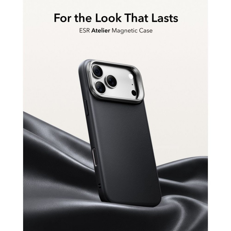 ESR Leather Kickstand MagSafe vāciņš Apple iPhone 17 Pro Max / 18 Pro Max, melns