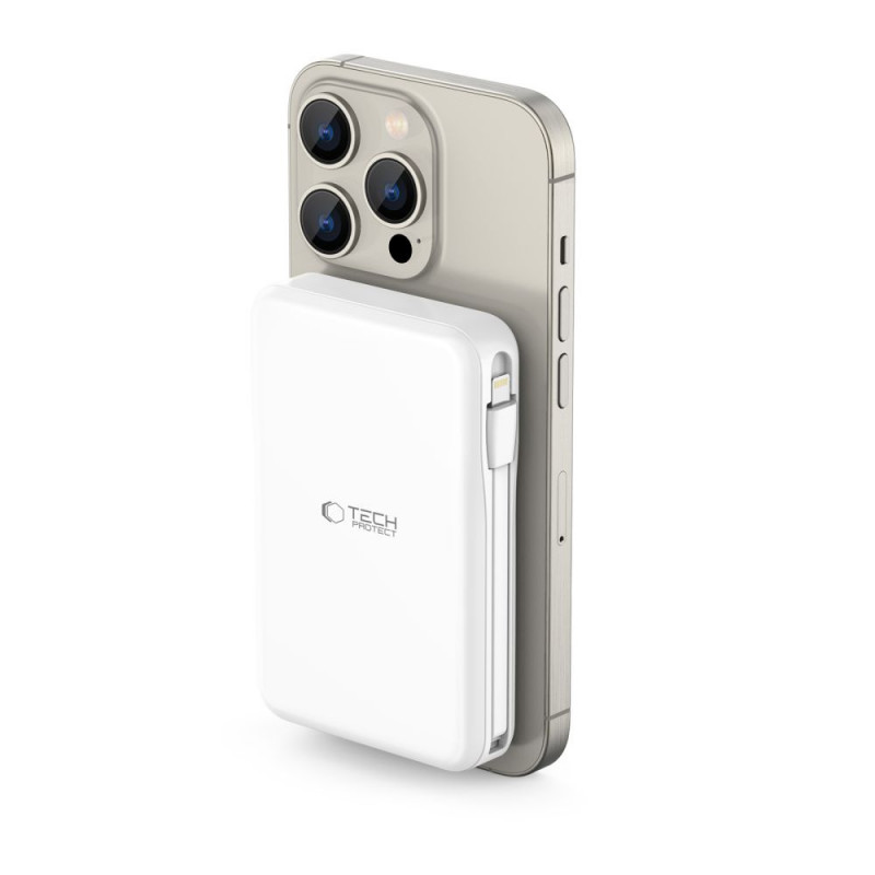 Tech-Protect PB31 LifeMag MagSafe bezvadu ārējais akumulators 10000 mAh, 15 W, balts