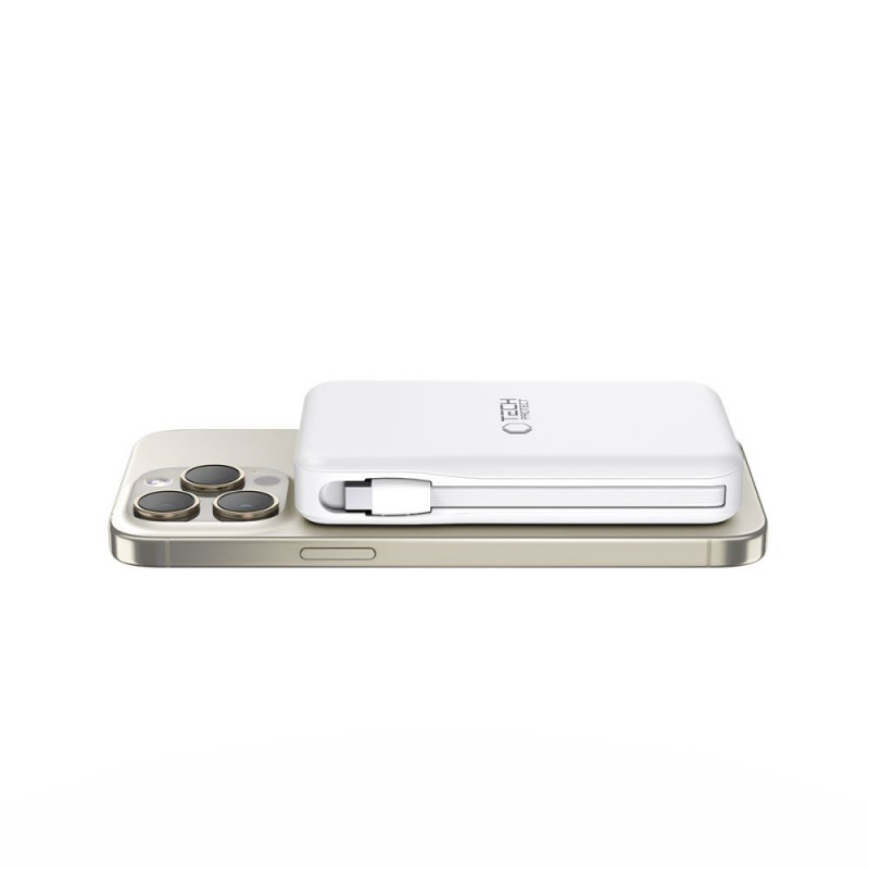 Tech-Protect PB31 LifeMag MagSafe bezvadu ārējais akumulators 10000 mAh, 15 W, balts