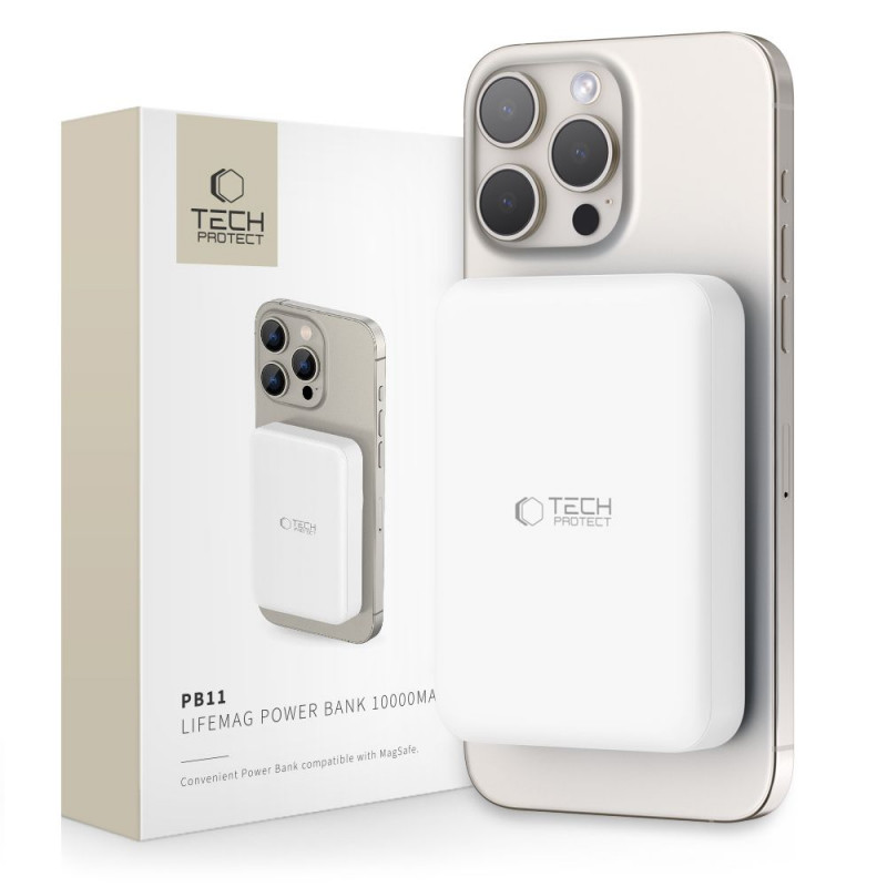 Tech-Protect PB11 LifeMag MagSafe ārējais akumulators 10000 mAh, 15 W, balts
