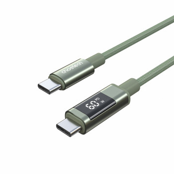 Choetech XCC-1068 PD 60W USB-C–USB-C kabelis ar displeju, 1,2 m, zaļš