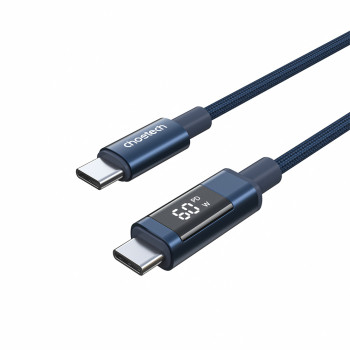 Choetech XCC-1068 PD 60W USB-C–USB-C kabelis ar displeju, 1,2 m, zils