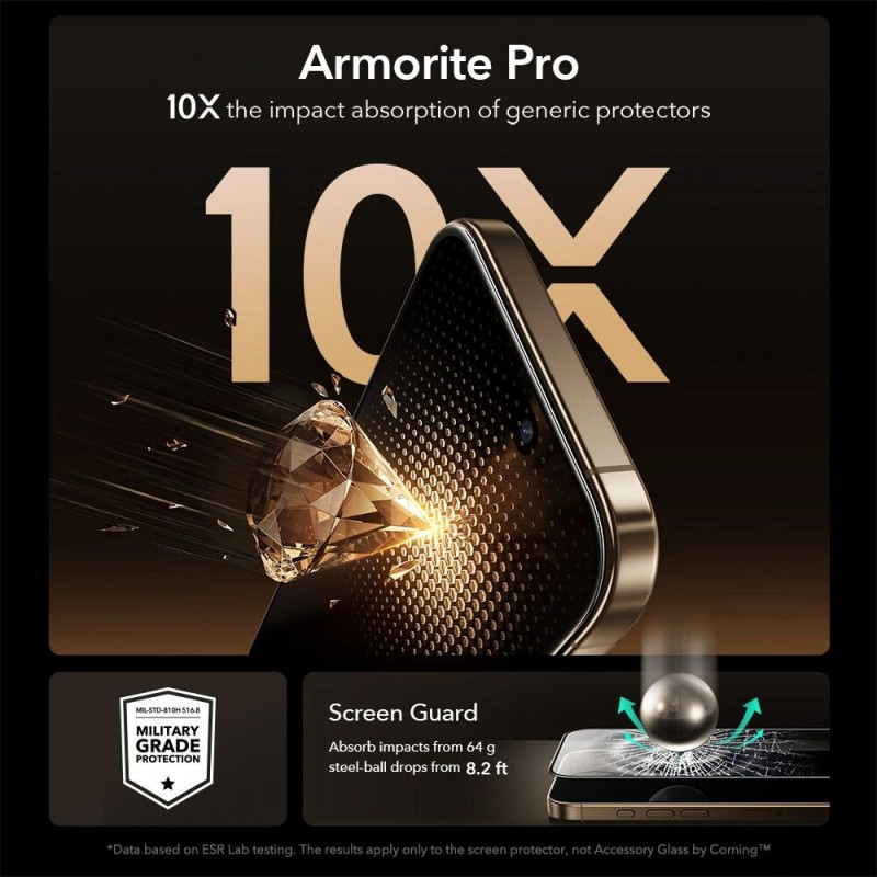 ESR UltraFit Armorite Pro rūdītais stikls ar Glass by Corning Apple iPhone 17 Pro Max, ESR928