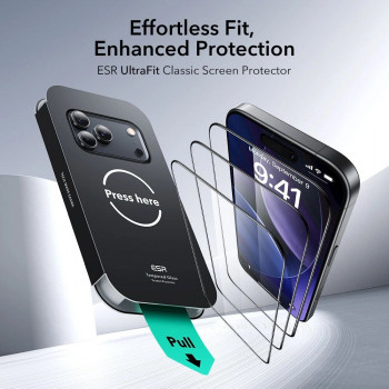 ESR UltraFit rūdītā stikla ekrāna aizsargs Apple iPhone 17 Pro Max / 18 Pro Max, ESR925, caurspīdīgs (2 gab.)