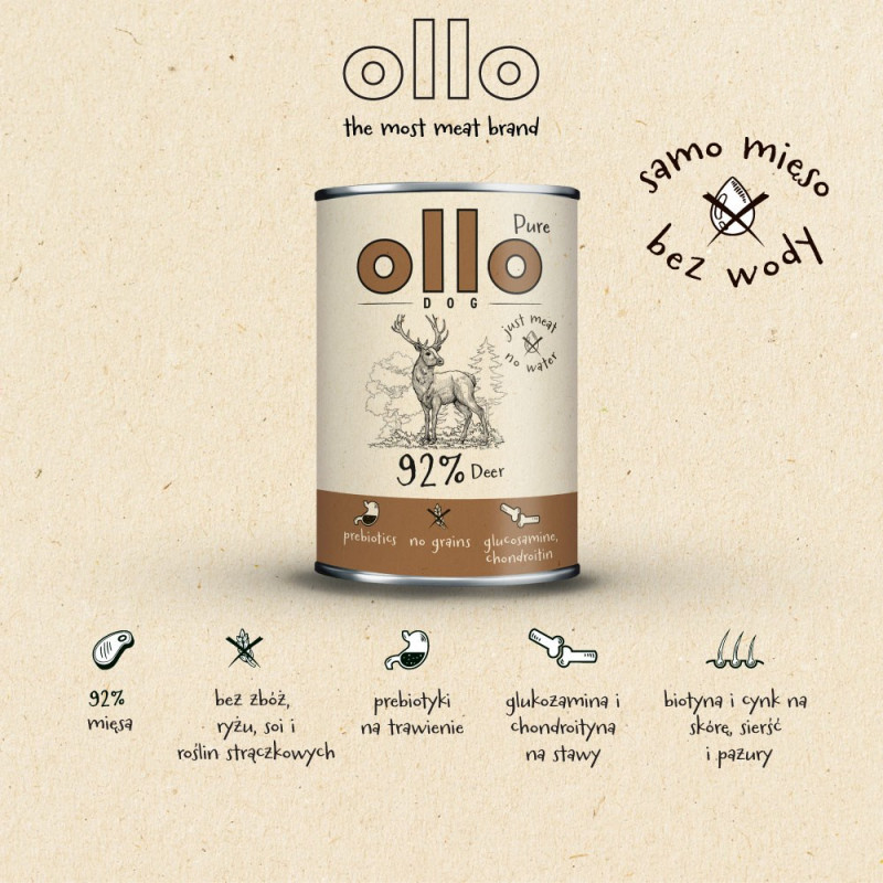 OLLO Pure Deer mitrā barība suņiem, 850 g