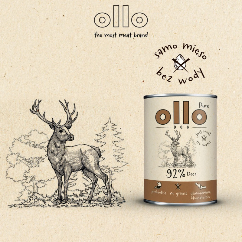 OLLO Pure Deer mitrā barība suņiem, 850 g