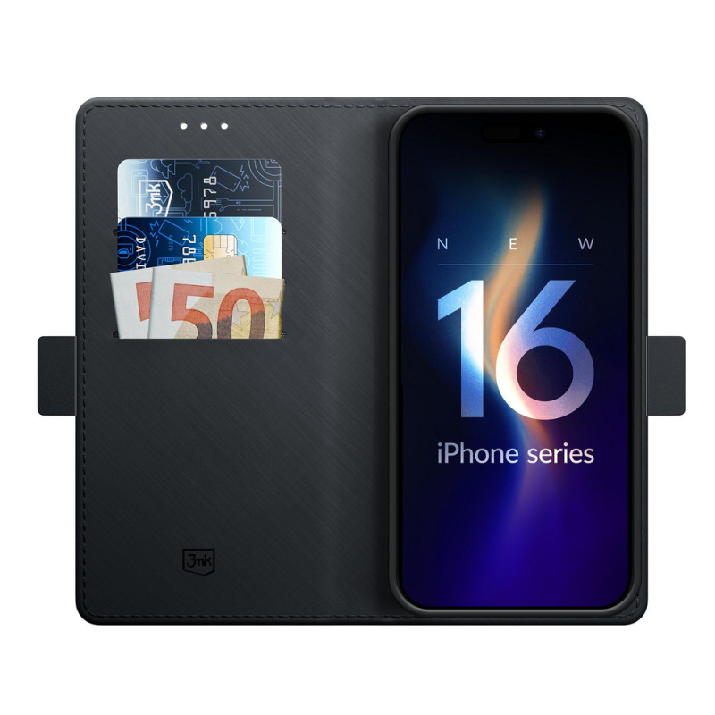 3MK Wallet Case vāka maciņš Apple iPhone 16 Plus, melns