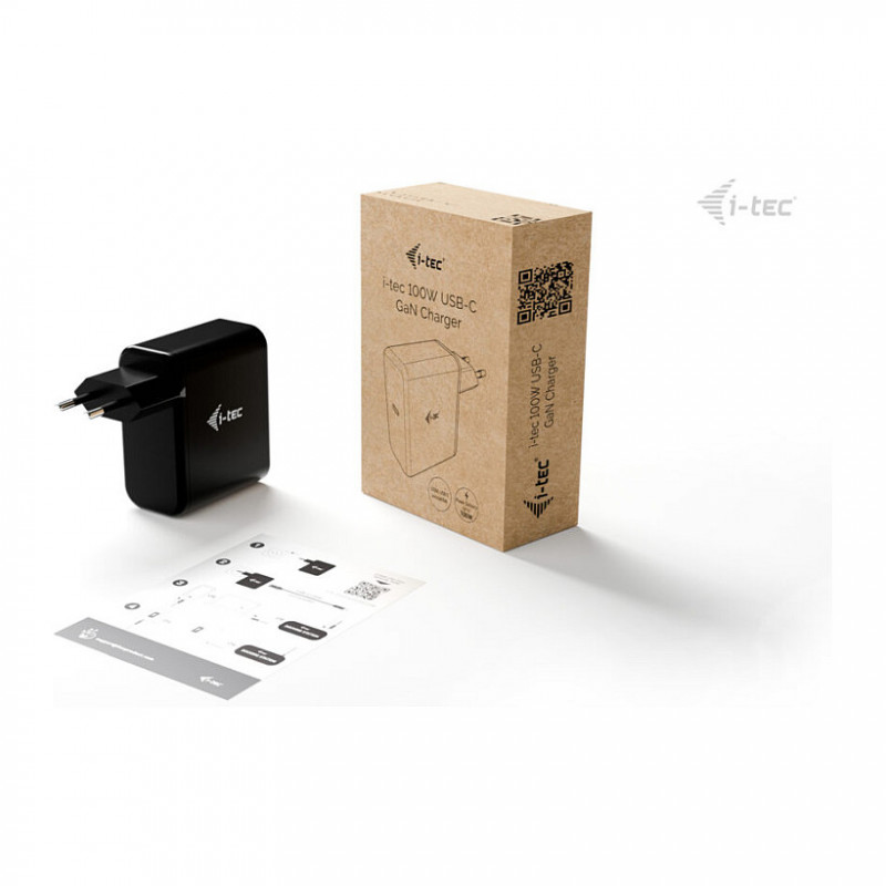 i-tec CHARGER-GAN100W 100 W USB-C GaN sienas lādētājs, PD 3.0, 1x USB-C, melns