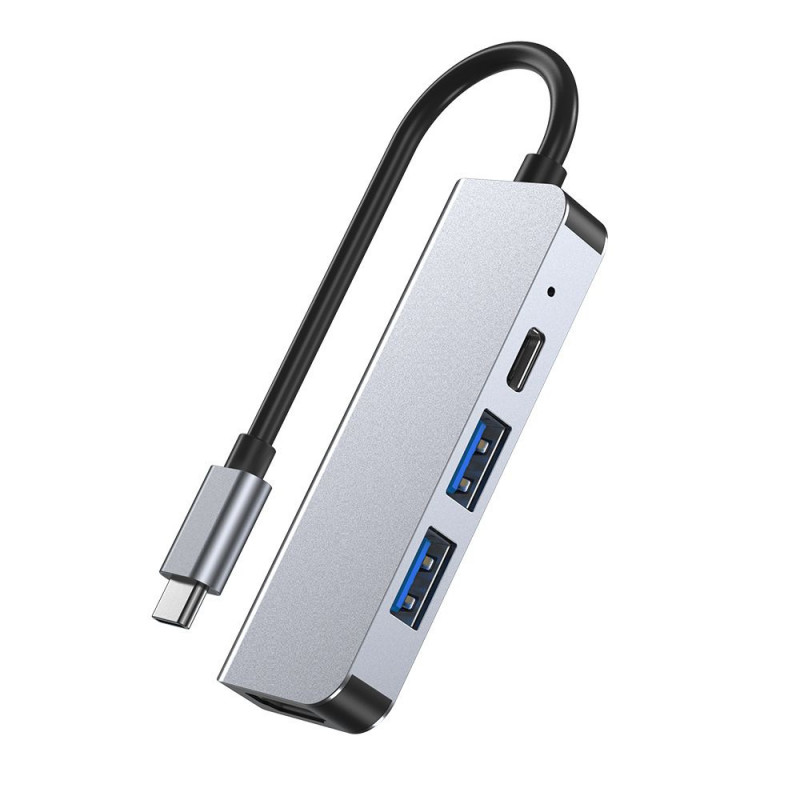 Tech-Protect V2 4-in-1 USB-C hub, pelēks
