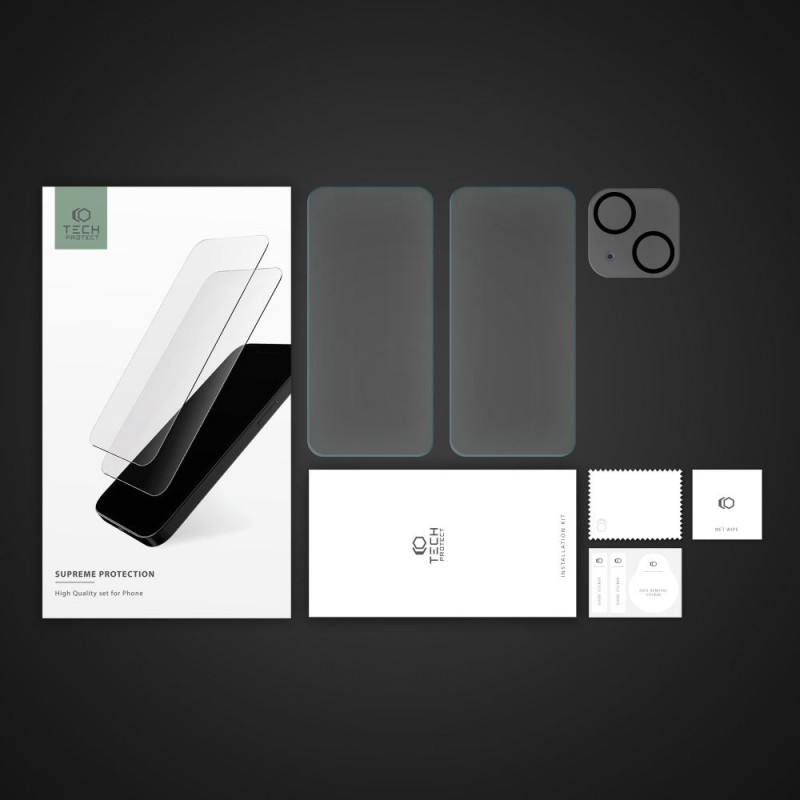 Tech-Protect Supreme Set rūdītais stikls Apple iPhone 15, caurspīdīgs (2+1 gab.)