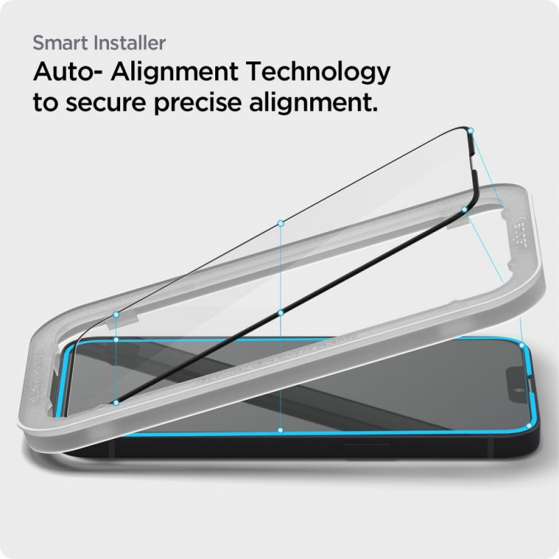 Spigen ALM Glass FC (AlignMaster) rūdītais stikls Apple iPhone 13 / 13 Pro / 14, melns
