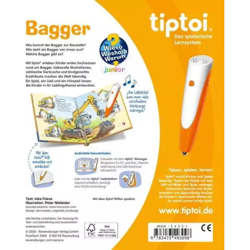 tiptoi Wieso? Weshalb? Warum? Bagger, vācu izdevums (Ravensburger 49309)