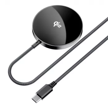 Acefast E24 Qi2 15W magnētiskais bezvadu lādētājs ar 1,2 m USB-C kabeli, melns