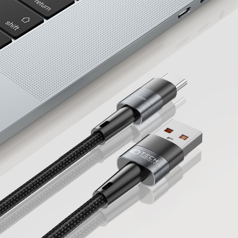 Tech-Protect Ultraboost USB-A / USB-C kabelis, 66W, 6A, 50 cm, pelēks