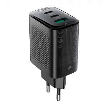 Acefast A108 GaN PD 67W sienas lādētājs, 2x USB-C, 1x USB-A, melns