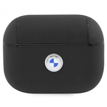 BMW BMAP2SSLBK Signature vāciņš Apple AirPods Pro 2 (2022/2023), melns, īsta āda, sudraba logotips