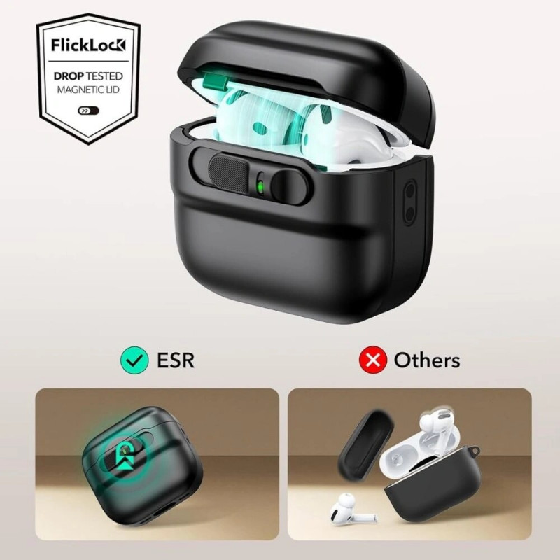 ESR Pulse HaloLock MagSafe futrālis Apple AirPods 4, melns