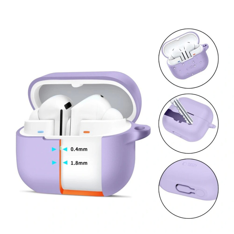 Tech-Protect Silicone Hook silikona maciņš Samsung Galaxy Buds 3 / 3 FE / 3 Pro, lavandas krāsā
