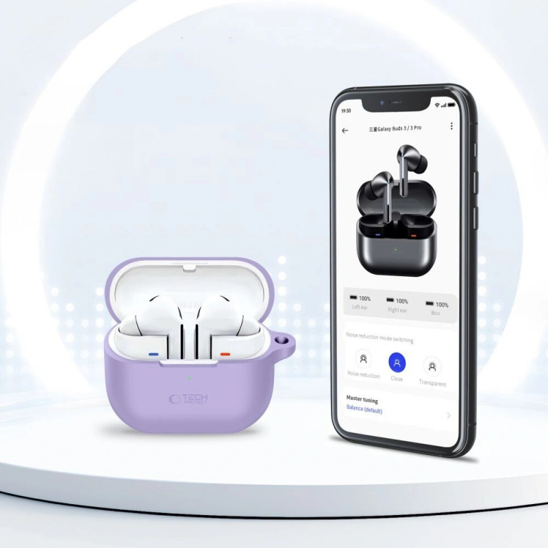 Tech-Protect Silicone Hook silikona maciņš Samsung Galaxy Buds 3 / 3 FE / 3 Pro, lavandas krāsā