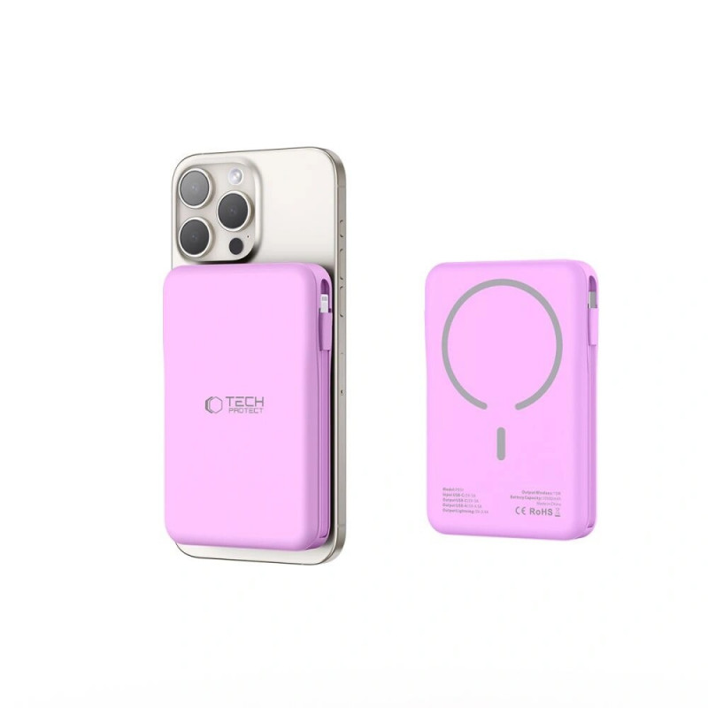 Tech-Protect PB31 LifeMag MagSafe bezvadu ārējais akumulators, 10000 mAh, 15 W, Lavender