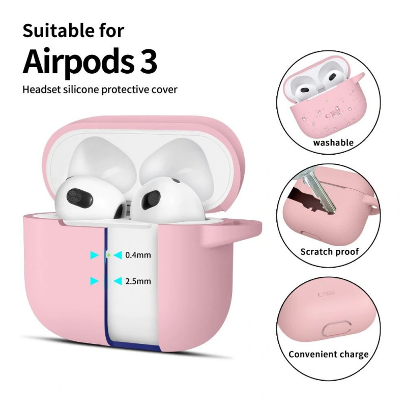 Tech-Protect Silicone Hook futrālis Apple AirPods 3 ar karabīni, Dusty Pink