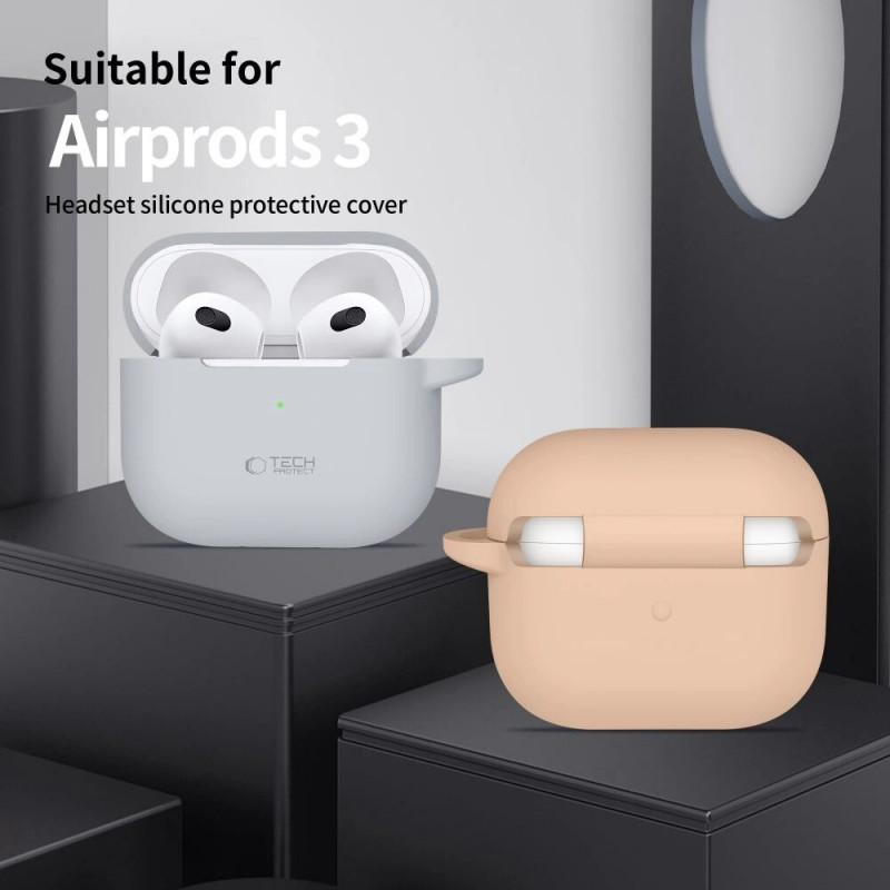 Tech-Protect Silicone Hook silikona maciņš Apple AirPods 3 ar karabīni, Olive Green