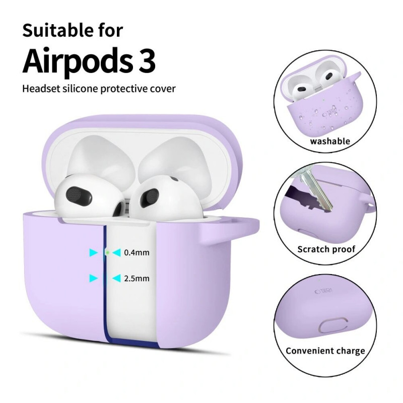 Tech-Protect Silicone Hook futrālis Apple AirPods 3 ar karabīni, Lavender