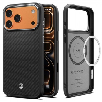Spigen Enzo Aramid T Mag MagSafe vāciņš Apple iPhone 17 Pro / 18 Pro, melns/sudrabs