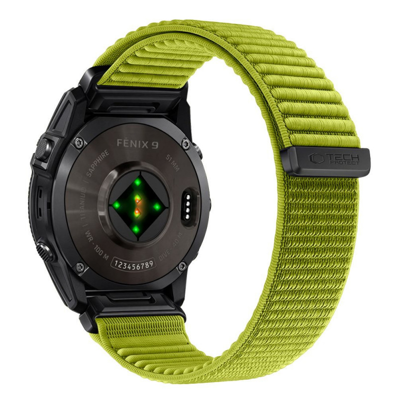 Tech-Protect NylonLoop THP6106 pulksteņa siksniņa Garmin Fenix 5X / 5X Plus / 6X / 6X Pro / 7X / 8 / 8 Pro / 9 / 9 Pro (51 mm), electric lime