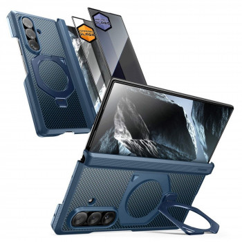 Supcase UB Aero MagSafe korpuss Samsung Galaxy Z Fold 8 Ultra ar rūdīto stiklu un privātuma stiklu, Aramid Blue