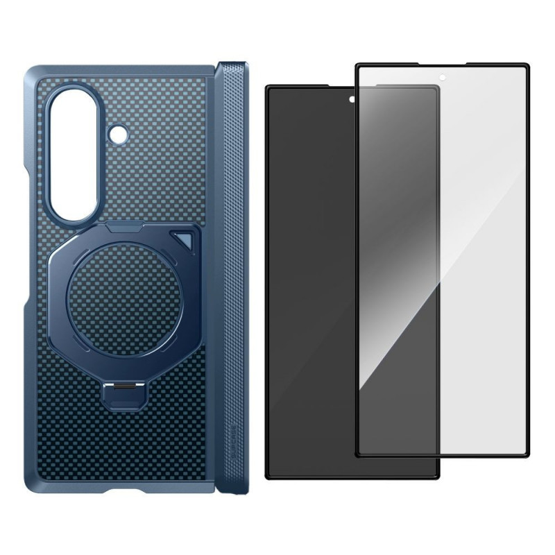 Supcase UB Aero MagSafe korpuss Samsung Galaxy Z Fold 8 Ultra ar rūdīto stiklu un privātuma stiklu, Aramid Blue