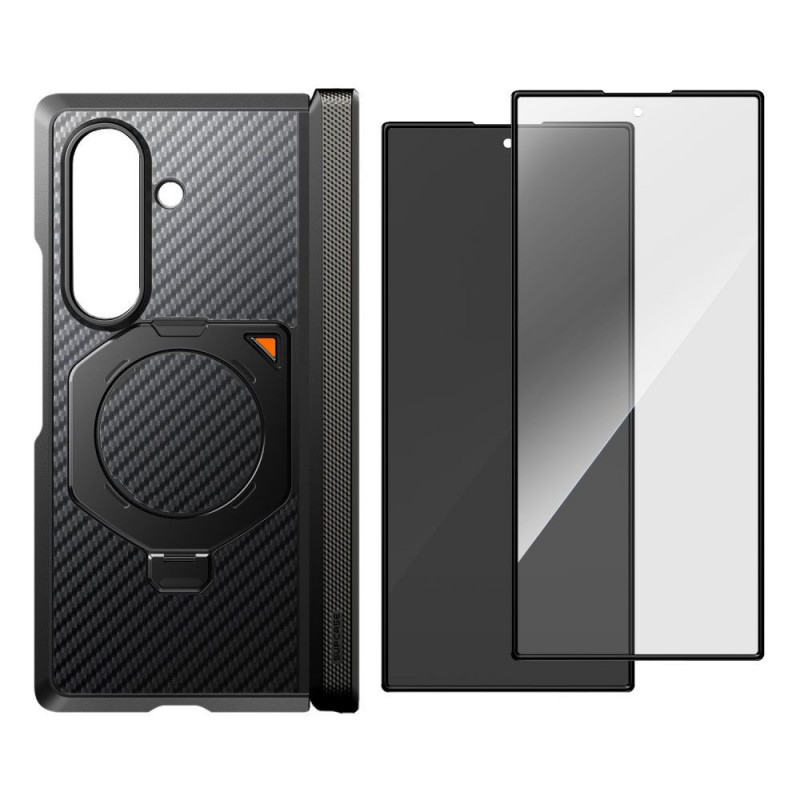 Supcase UB Aero MagSafe maciņš Samsung Galaxy Z Fold 8 Ultra ar rūdīto stiklu un privātuma stiklu, Aramid Black